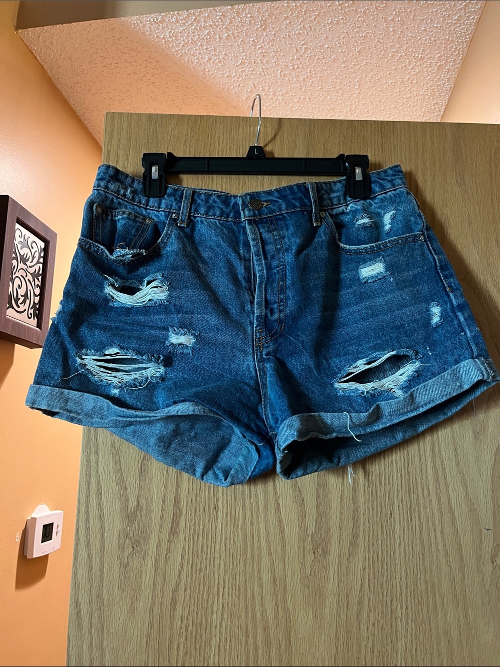 Forever 21 Dark Blue Distressed Denim Shorts